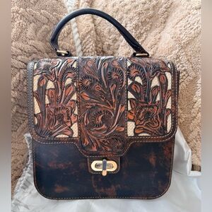 Hand tooled leather crossbody purse